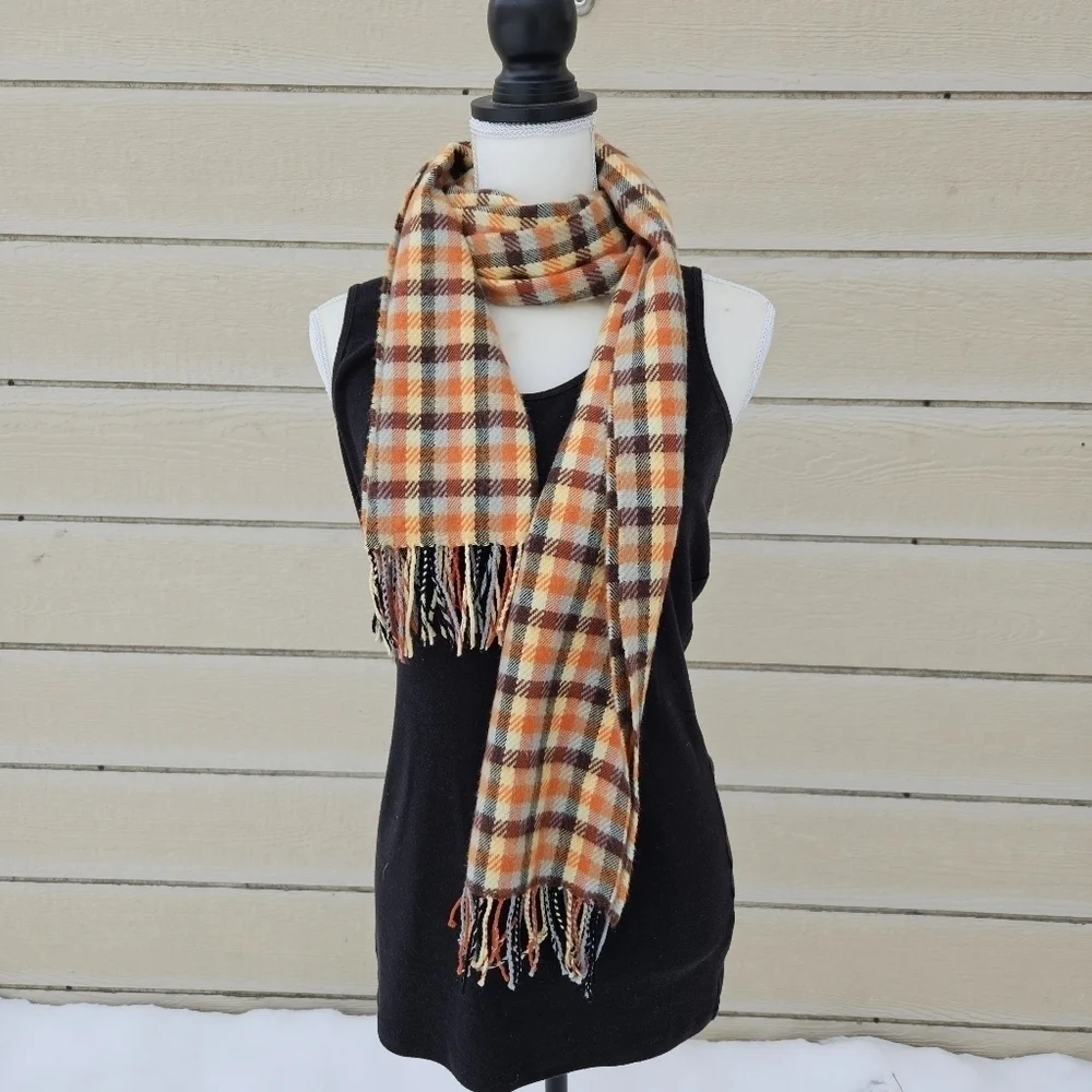 orange plaid cashmere scarf made in Scotland